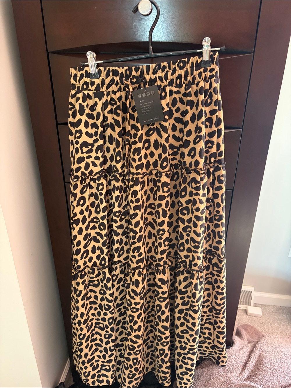 Tiered Maxi Skirt in Black on Tan Leopard Print